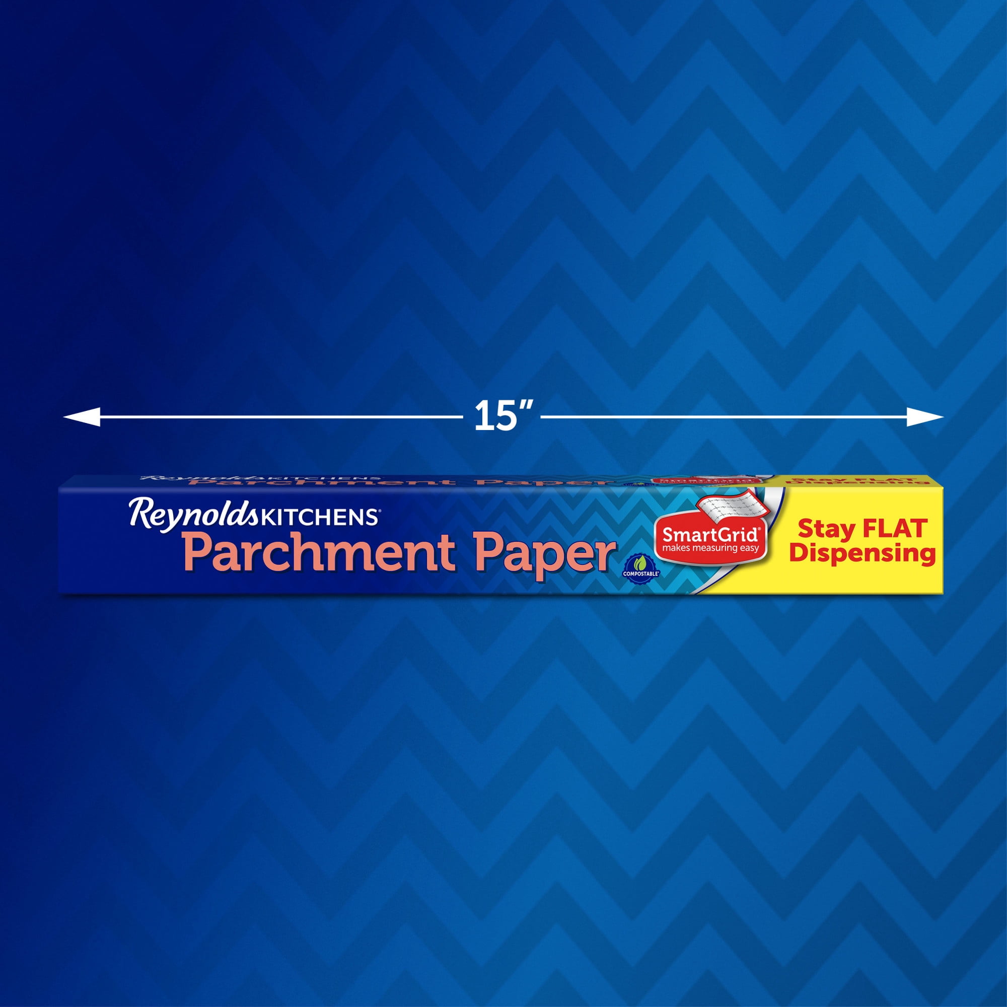 Reynolds Kitchens Stay Flat Parchment Paper Roll with SmartGrid, 80 ft x 15 in, 100 Total Sq. Ft.