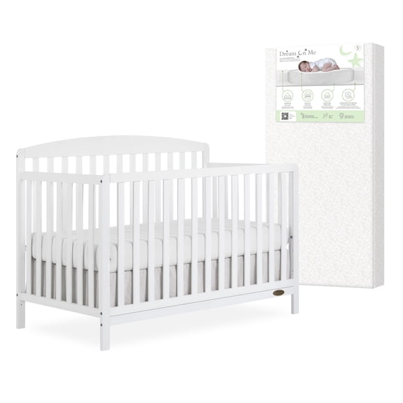 Nursery Bundle, Dream On Me Odelle 5 in 1 Crib in White and Crib & Toddler Mattress Bundle