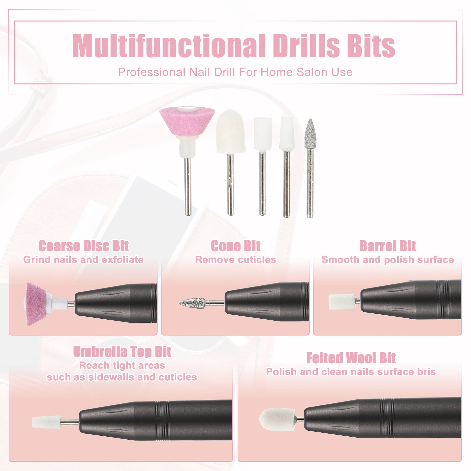 Unique Bargains Electric Nail Drill Kit 20000RPM Nail Drill Machine Nail Drill for Manicure Pedicure Polishing Deep Gray