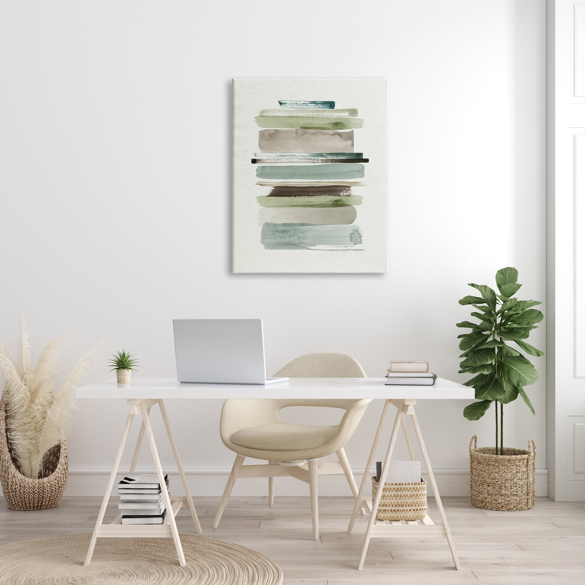 Stupell Industries Thick Line Shape Abstraction Green Brown Striped Layers Abstract Painting Gallery Wrapped Canvas Print Wall Art, 30 x 40