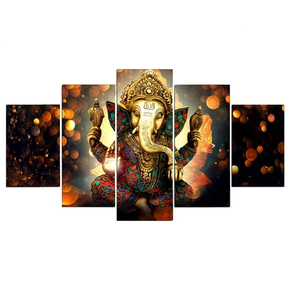 Elephant Trunk God Canvas 5pcs Painting Elephant Ganesa Art Printed Oil Painting Poster Picture for Home Office Wall Decor