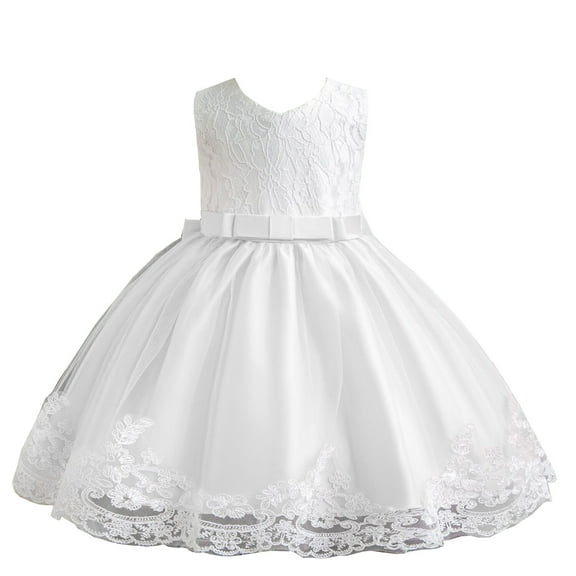 MeetoTime Girls Dress Sleeveless Solid Color Lace Bow Performance Princess Dresses 6 Months-5 Years Baby Clothes