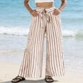 thumbnail image 6 of Atogsazn Womens Striped Wide Leg Pants Dessy Casual Baggy Loose Fit Pant with Drawstring Trouser Summer Brown XXXL Fashion, 6 of 8