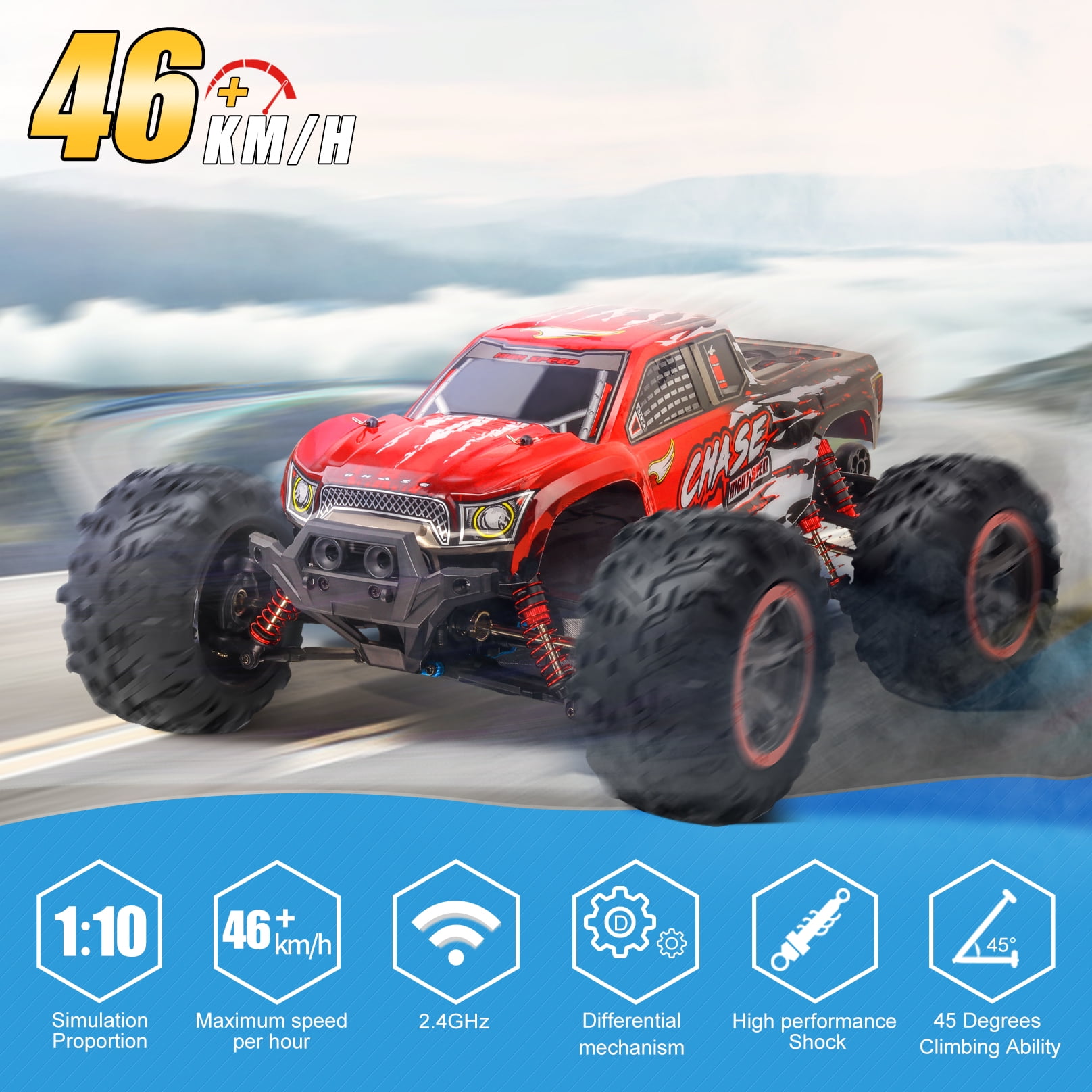 Beefunni Large Remote Control Car 1:10 Scale RC Cars High Speed 46+KM/H 4WD  Waterproof Off-Road RC Trucks Gifts for Adults and Boys