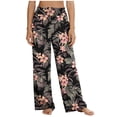 thumbnail image 2 of MYAOYI Women's Tropical Floral Palm Print Wide Leg Pants, Smocked High Waist Palazzo Trousers with Pockets, 2 of 7