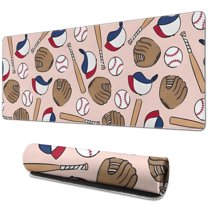 Long Mouse Pads for Desk,Pink Baseball Gear Pattern Desk Mats on Top Of Desks, Desk Mouse Pad Extra Large with 3mm Non-Slip Base and Stitched Edge for Gaming,Office,Work,Home 31.5"x11.8"