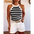 thumbnail image 6 of CHICME Tank Tops for Women Gold Button Striped Print Crew Neck Sleeveless Knit Vest Slim Fit Daily Commute Camisole Summer Top Black-L, 6 of 9