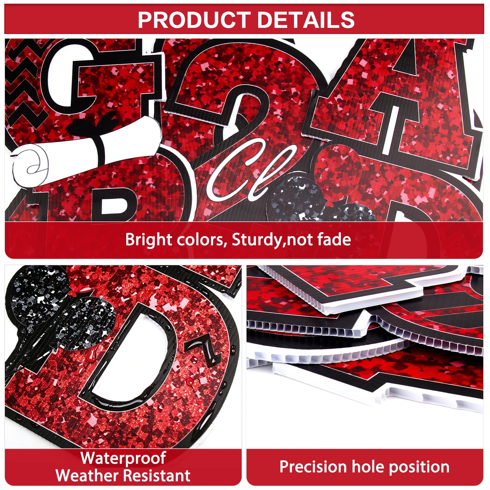 4 Pcs Graduation Yard Signs Class of 2026 Graduation Decoration Waterproof 2026 Grad Lawn Yard Sign Glitter Congratulations Signs with Stakes for School Party Outdoor Decor(Red)