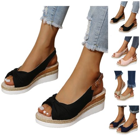 

Sunny style Womens Sandals! YOHOME Summer Hemp Rope Bowknot Wedge Casual Dark Blue 41