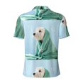 thumbnail image 3 of Xecao Dog Wrapped in Towel for Mens' Casual Short Sleeve Button-Down Polo Shirts for a Classic Golf Look, 3 of 9