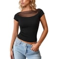 thumbnail image 2 of DPTALR Women's Sheer Mesh Short Sleeve T-Shirt, Lightweight Breathable Form-Fitting Top,Black,Women's Plus Size L, 2 of 7