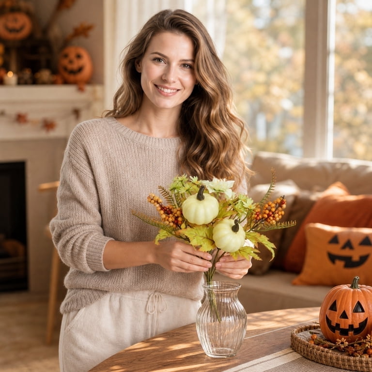 4PCS Halloween Pumpkin Artificial Flower Bouquet Decor, 11