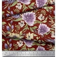thumbnail image 3 of Soimoi Red Silk Fabric Leaves & Peony Floral Print Sewing Fabric Yard 42 Inch Wide, 3 of 3