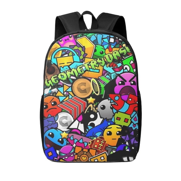 Geometry Dash Backpack 17 Inch Large Capacity Casual School Bag Lightweight Daypack Laptop Bag Travel Hiking Camping