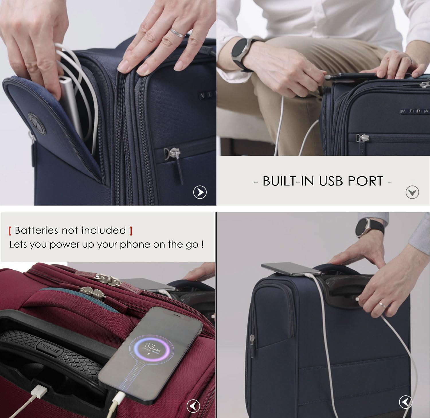 Spinner Carry On Underseat Luggage with USB Port Softside Small Suitcase Grape Red 14 Inch Compact