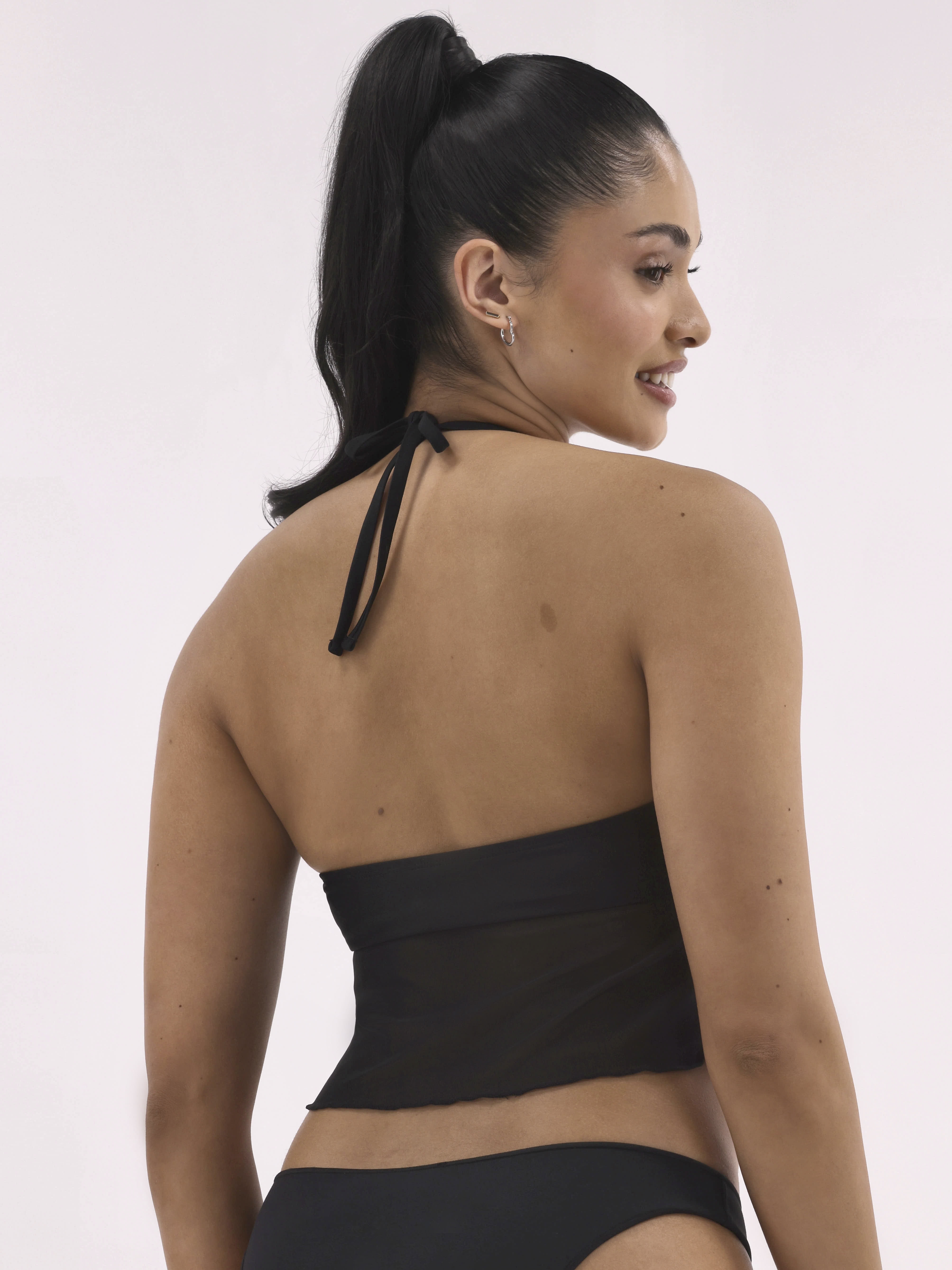 No Boundaries Women's Flyaway Mesh Halter Tankini Swim Tops, Sizes XXS-XXL