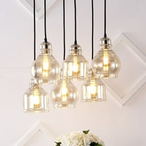 JONATHAN Y Sydney 18.88" 6-Light Bohemian Farmhouse Iron/Glass Cluster LED Pendant, Nickel/Champagne