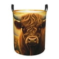thumbnail image 1 of Balery Sunset Sunflower Cow A Cesta de ropa redonda con asas, impermeable, independiente, para ropa, juguetes, dormitorio y familia-Small, 1 of 6