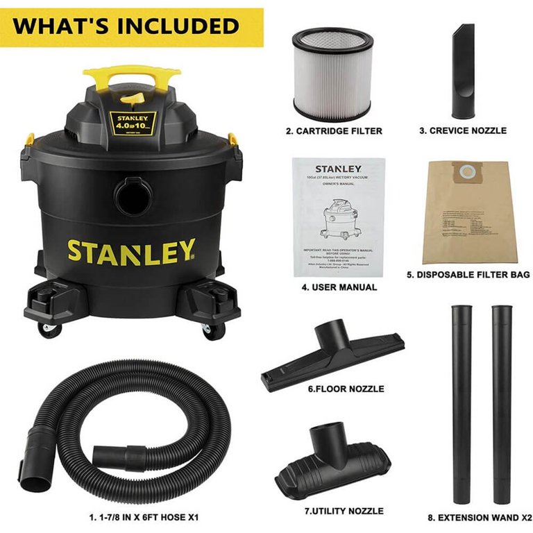 Stanley 3 Gallon Wet Dry Vacuum 3 Peak HP Poly 2 in 1