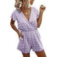 thumbnail image 1 of Women's Rompers-Summer Deep V Neck Wrap Floral Polka Dot Short Sleeve Beach Short Jumpsuit, 1 of 7