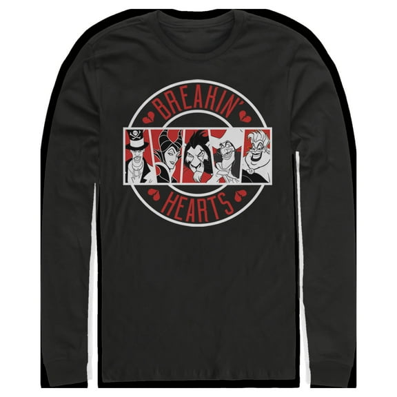 Men's Disney Villains Valentine's Day Breakin' Hearts Long Sleeve Shirt Black 2X Large