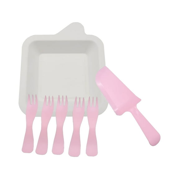 Set of 20 Paper Small Square Plate Plastic Disposable Pink Tableware Party Cutlery Set