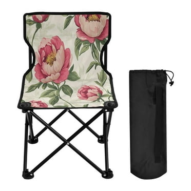 WOBOGO Nostalgic Peonies Pattern Camping Chair Convenient Four Corner Backrest Folding Stool Can Hold Up to 220lbs