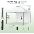 thumbnail image 6 of Fusion 10x10 Pop Up Canopy Tent with Sidewall, Portable Outdoor Canopy, One-Person Setup, UV & Water-Resistant Easy Up Canopy, Beach Canopy with 3 Height Levels, White, 6 of 9
