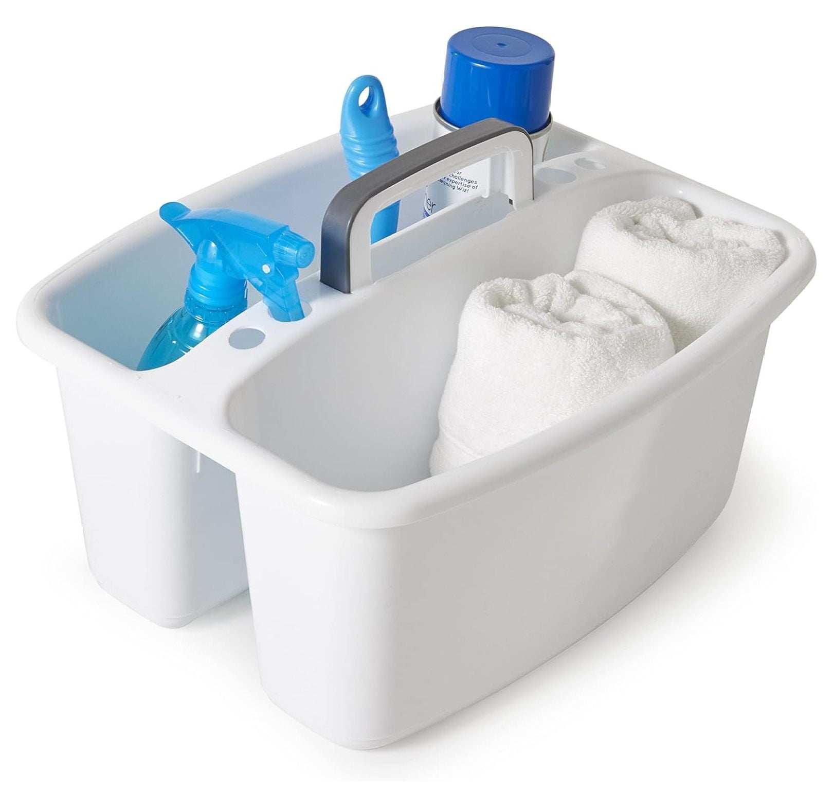 Large Portable Plastic Storage Caddy Tote w/2 Compartments with Handle Under Sink Organizer for Cleaning Supplies, , Make-up, White (6 Pack)