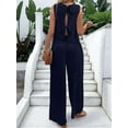 thumbnail image 4 of Women'S 2 Piece Outfits Vest Crew Neck Sleeveless Casual Sets Wide Leg Pants Suits Dark Blue XXL, 4 of 8