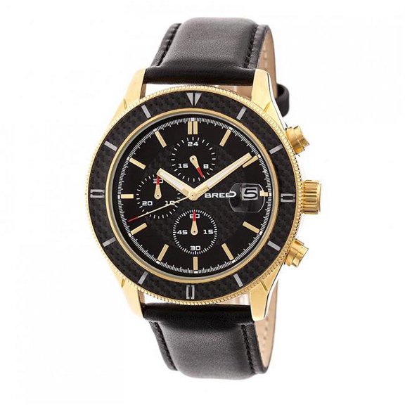 Breed BRD7506 Maverick Chronograph Leather-Band Watch with Date - Gold & Black