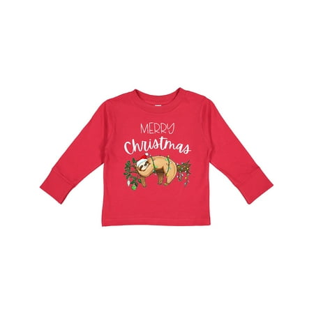 

Inktastic Merry Christmas Cute Sloth with Santa Hat and Lights Gift Toddler Boy or Toddler Girl Long Sleeve T-Shirt