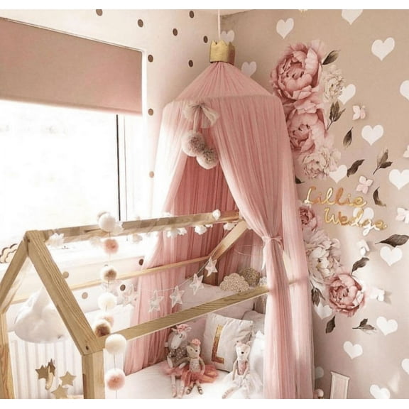 Modern Nursery Kids Bed Canopy - Baby Crib Bed Mosquito net Reading Nook - Princess House Castle Bed Hanging Sheer Canopy 10 Layers  PRINCESS PINK TULLE