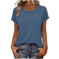 thumbnail image 3 of TaTaai 2026 Spring Summer Solid Color Short Sleeve Top for Women Round Neck Button Front Casual Blouse Basic Tee Comfy Daily Vacation Outfits Gift, 3 of 9