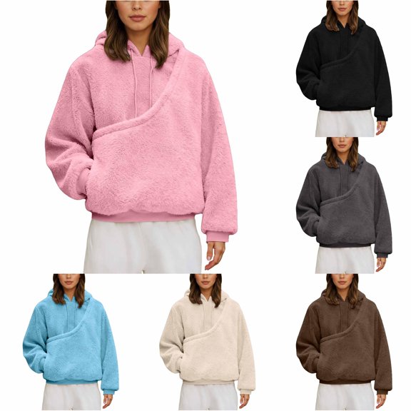 Xijirk Womens Fleece Pet Pouch Hoodie with Deep U‑Shaped Pet Carrier Pocket for Small Dogs Cats Daily Walks Casual Weekend Cold Weather Outdoor Activities,Pink,M
