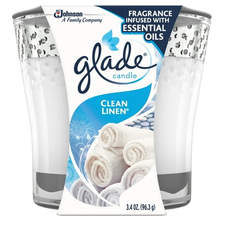 Glade Jar Candle Clean Linen, Quickly Fills Rooms With Essential Oil Infused Fragrance, 3.4 oz