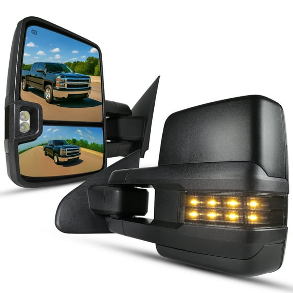 Spec-D Tuning Black Power Fold Power Heated Smoke LED Signal Tow Mirrors Compatible with 2014-2018 Chevy Silverado GMC Sierra Left Right Pair