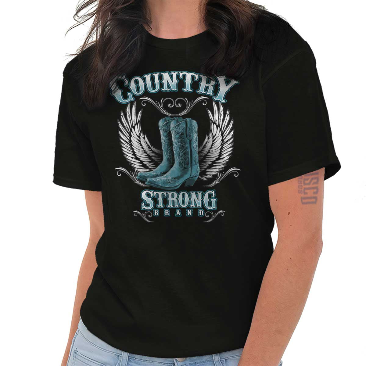Country Strong Boots Wings Cowgirl Southern T Shirt Tee - Walmart.com