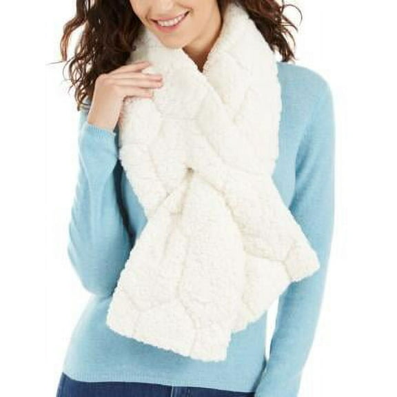 MSRP $55 Inc Quilted Teddy Faux-Fur Puffer Muffler Scarf White One Size