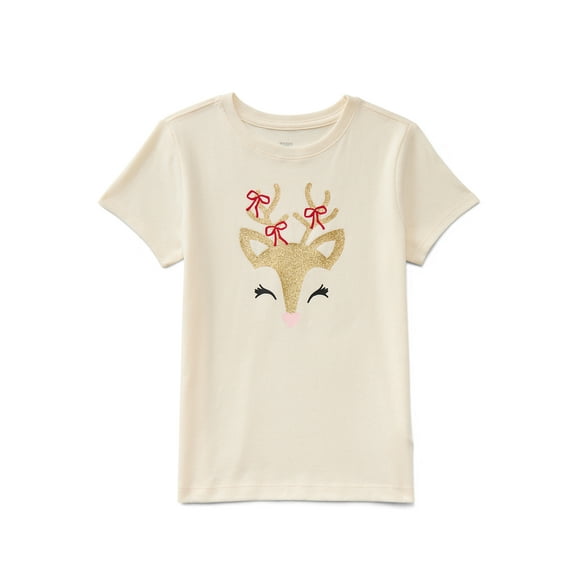 Holiday Time Girls Christmas Short Sleeve Graphic T-Shirt, Sizes 4-18
