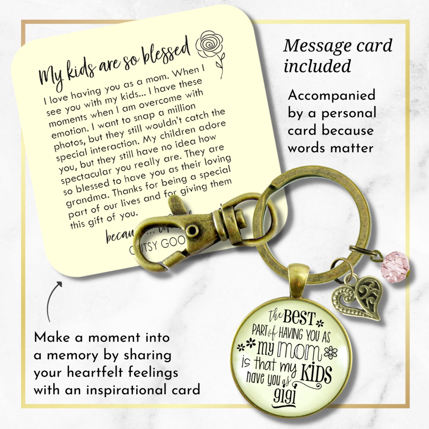 Gigi Keychain Gutsy Goodness Bronze Metal Best Part Mom Kids Have Grandma Adult Female Jewelry Gift from Daughter