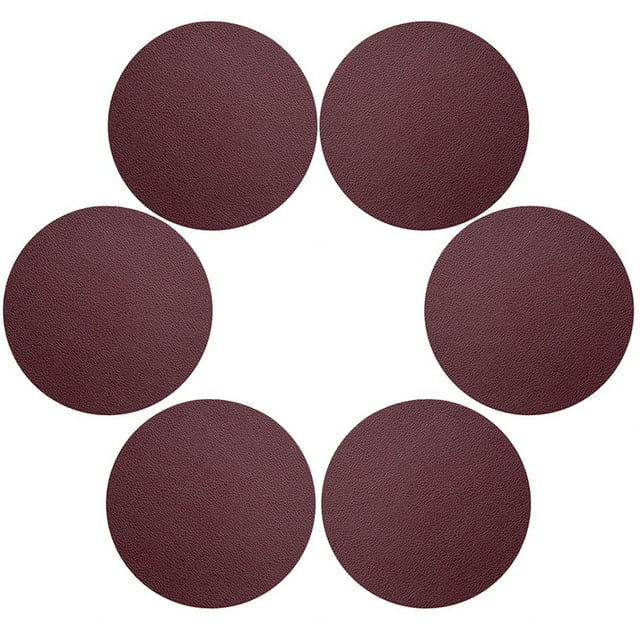 Coofit 6 Pcs Dessous de Verre en Faux Cuir Imperméable Résistant à la Chaleur Dessous de Verre Rond Tapis