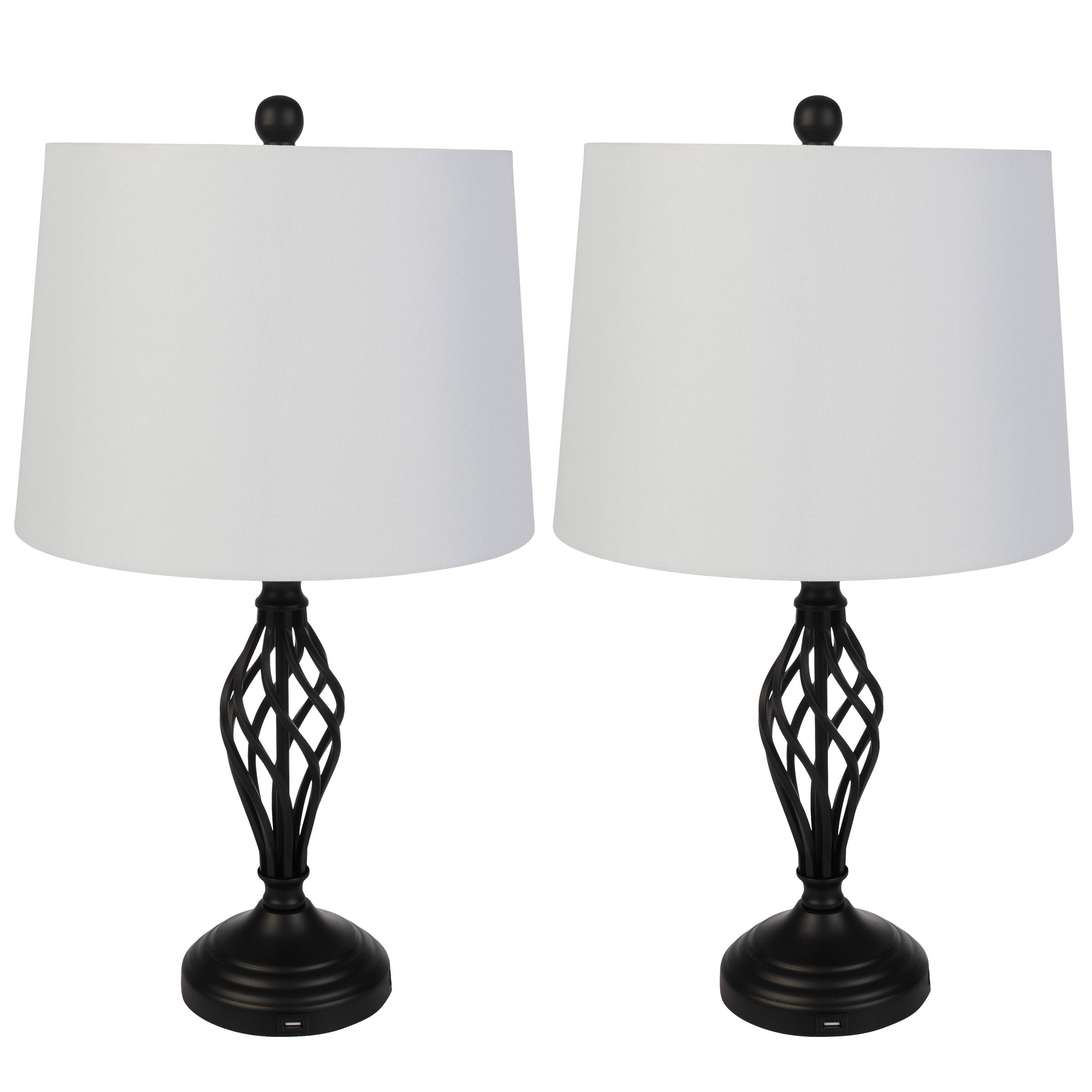 Lavish Home Set of 2 Modern Table Lamps with USB Charging Ports (Black