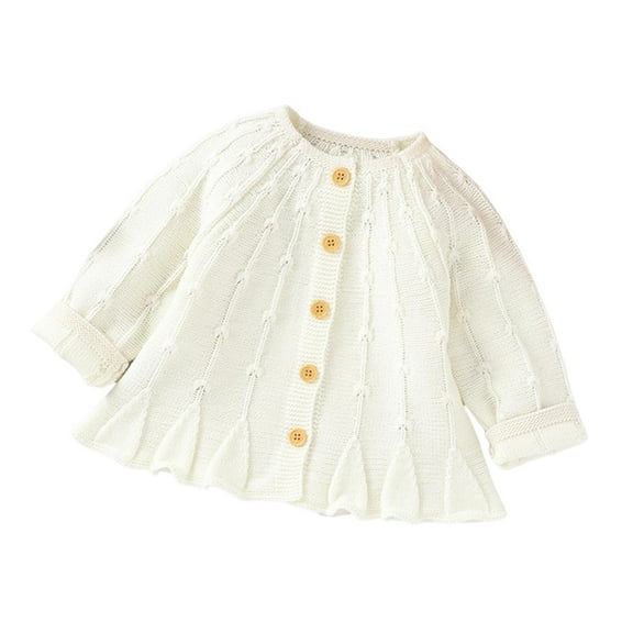 GigrtiJin 3-24 Months Newborn Infant Baby Crochet Cardigan Sweater Solid Color Quilted Crew Neck Long Sleeve Button Thermal Blouse