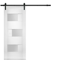 Modern Barn Door 32 x 96 inches Opaque Glass / Sete 6933 White Silk / 6.6FT Rail Track Heavy Hardware Set / Solid Panel Interior Doors