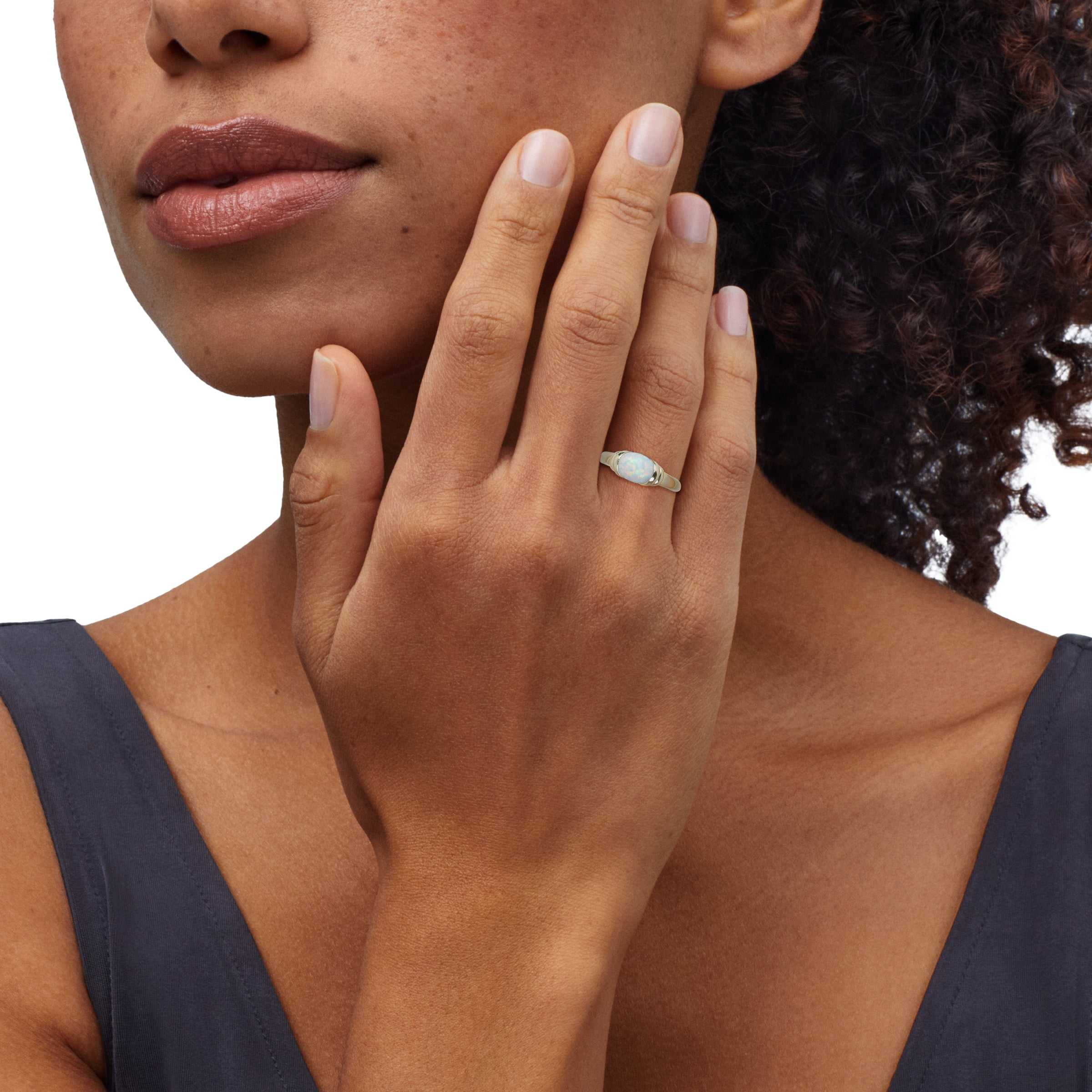 Brilliance Fine Jewelry Oval Created Opal Ring in Sterling Silver and 14KT Gold Plate