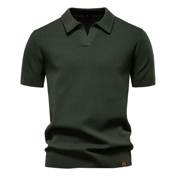 pstuiky Camisa de manga corta para hombre, Suéter informal de manga corta con cuello vuelto, cómodo y liso para hombre camisas casuales para hombre xxl