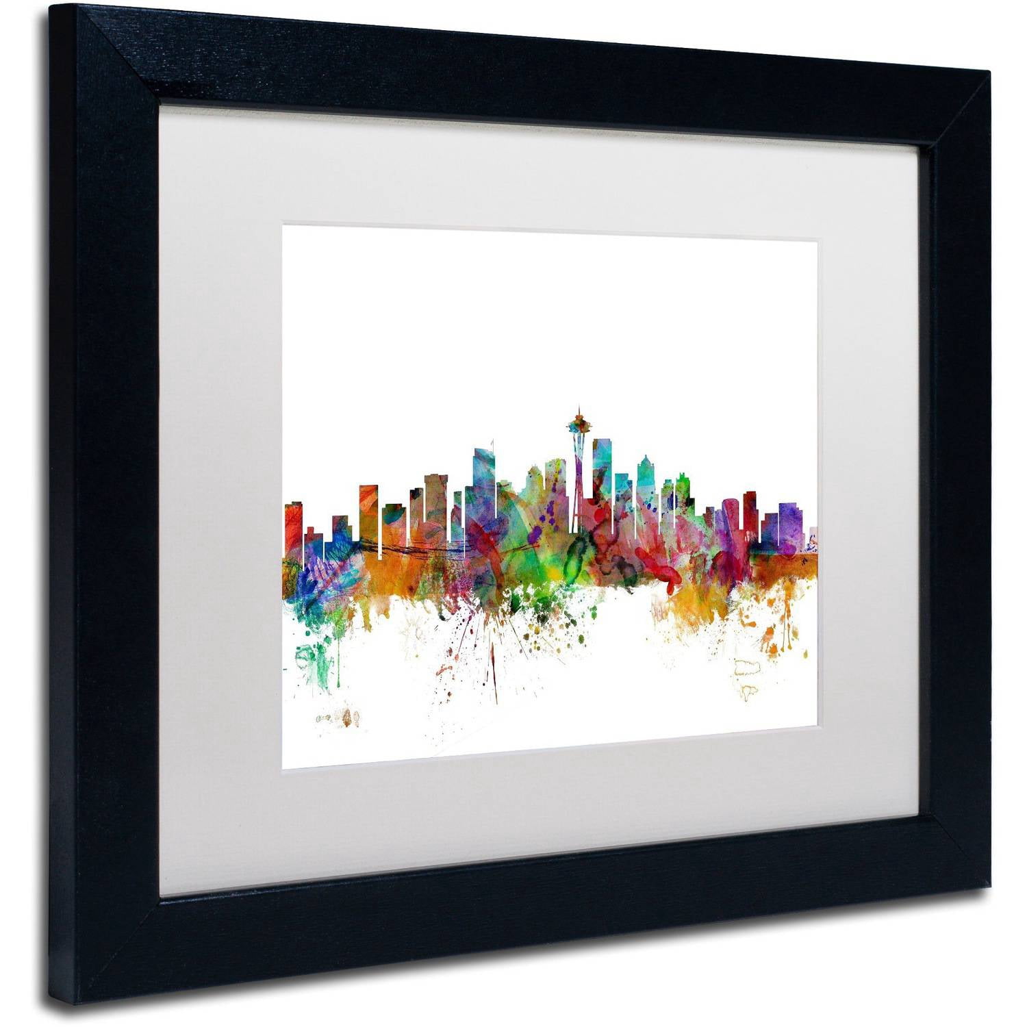 Trademark Fine Art 'Seattle Washington Skyline' Canvas Art by Michael Tompsett, White Matte, Black Frame