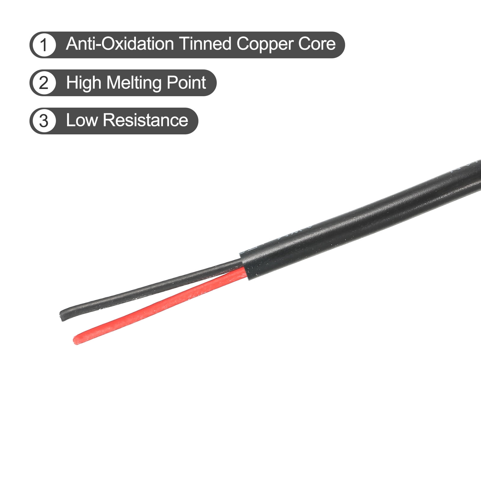 Uxcell 22AWG Electrical Wire 2 Conductors UL2464 Tinned Copper 10Ft Low Voltage Black