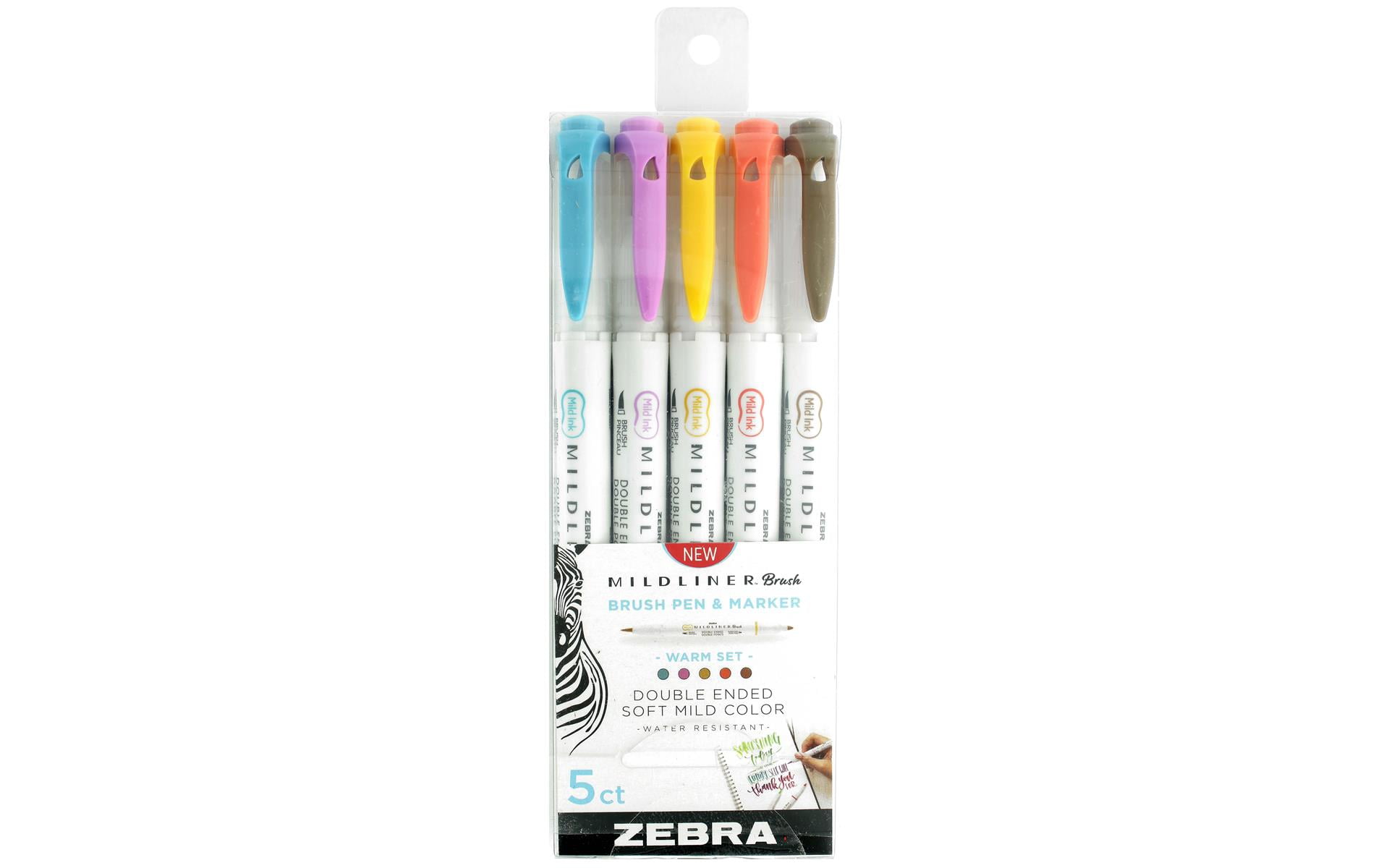 Zebra Pen Mildliner Brush Marker Set 5 Pieces Warm